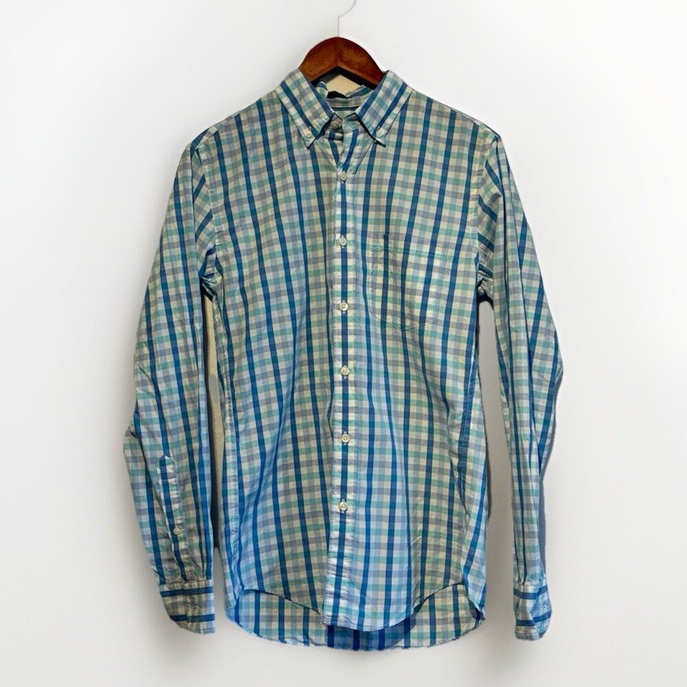 J.Crew Slim Fit Blue Plaid Button Down Shirt Mens Small Cotton Casual - Picture 3 of 9